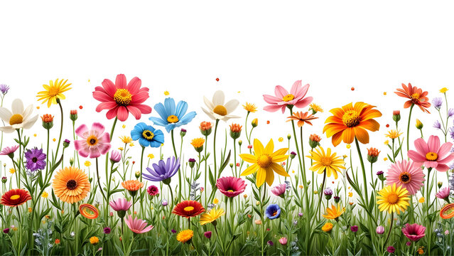 Fototapeta Colorful meadow and garden flowers isolated transparent background.