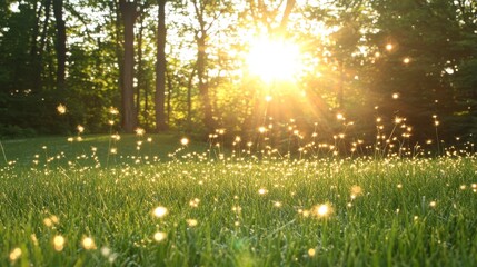 Sunlit Meadow Summer Sunset Golden Hour Nature Scene