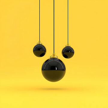 3D Render Black Gold Balls Yellow Background