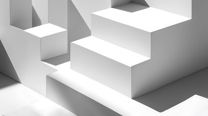 Abstract White Geometric Forms and Shadows