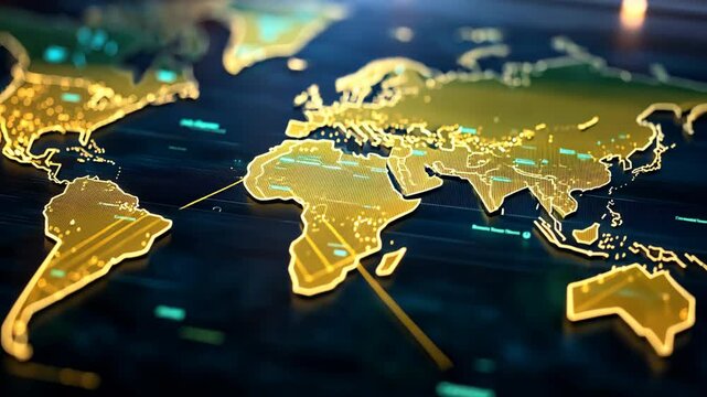 earth planet with glow light trail line and spot around the world, idea for futuristic technology communication and real time data transmitting