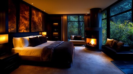 Luxury Suite with Fireplace and Forest View