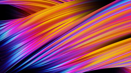 abstract colorful background. A vibrant abstract image of colorful flowing lines in yellow, orange, pink, purple, and blue, creating a sense of movement and energy. 3D Render