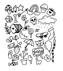 Vector illustration of Doodle cute for kid, Hand drawn set of cute doodles for decoration on white background.	