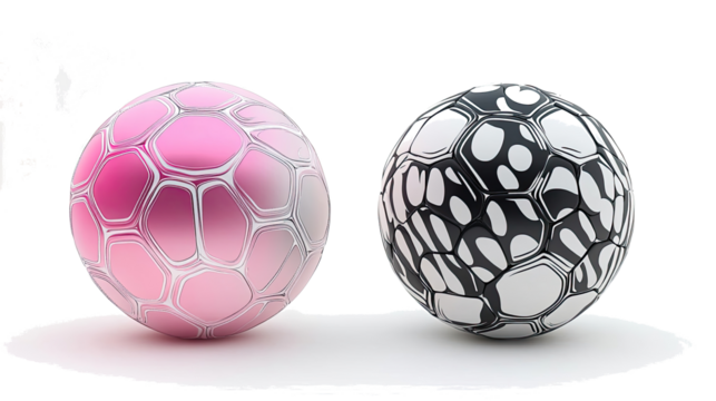 Two Unique Soccer Balls on Transparent Background Generative AI