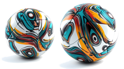 Colorful Soccer Balls With Unique Designs and Shadows Generative AI