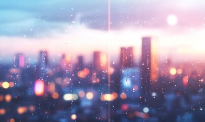 Obraz premium Rainy Cityscape at Sunset: A View Through the Window
