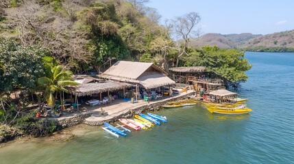 Tropical Beachfront Restaurant with Kayaks and Boats for Rent Idyllic Island Getaway