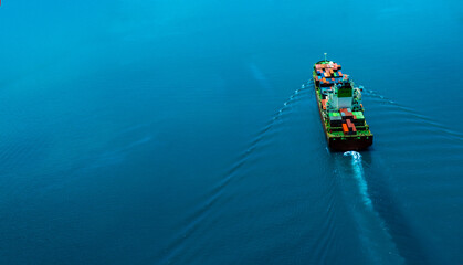 Aerial view of the freight shipping transport system cargo ship container. international...