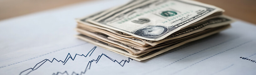 Financial growth concept with stack of money on graph