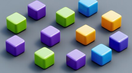 Colorful Glossy Cubes Arranged on Gray Surface Pattern Design