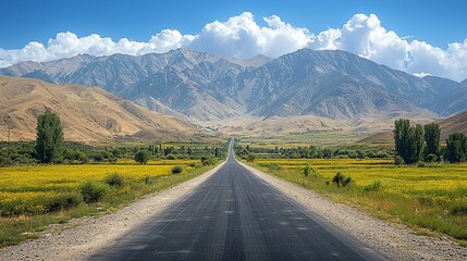 Naklejka premium Majestic Mountain Road: A Journey Through Serene Landscapes