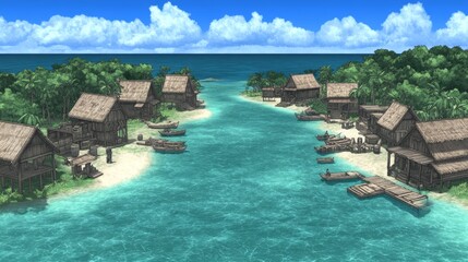 Obraz premium Tranquil Tropical Village Seascape Idyll