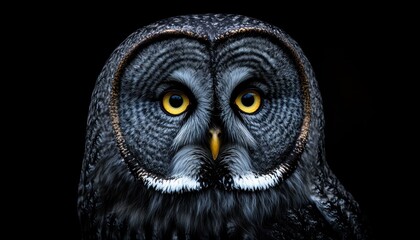 Obraz premium A striking close-up of an owl's head featuring its piercing yellow eyes and textured plumage