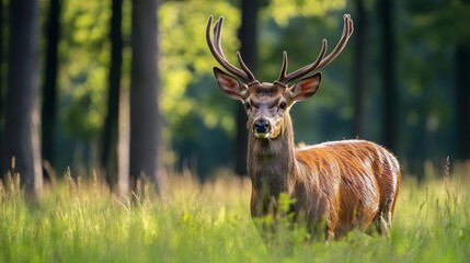 Naklejka premium A grandiose deer in a peaceful forest 