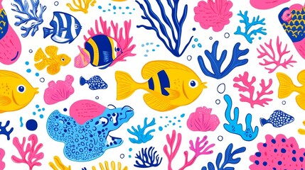 Vibrant Tropical Reef Scene with Colorful Fish and Coral