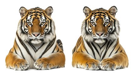 Obraz premium Two Majestic Tigers Resting Side by Side Generative AI