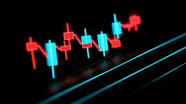 Neon Candlestick Chart 3D Illustration