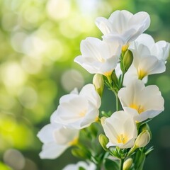 White flowers blooming in garden, sunny bokeh background, nature beauty, spring card
