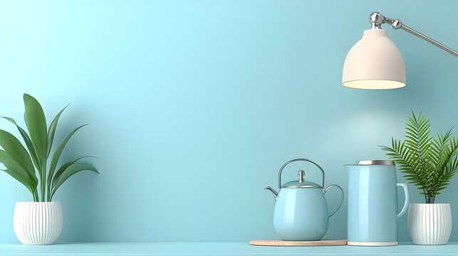 Pastel Blue Kitchenware 3D Illustration