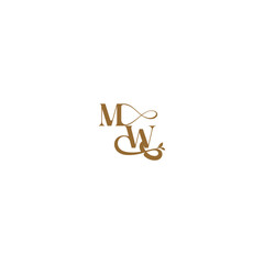 monogram wedding concept initial leaf line MW modern organic logo letter