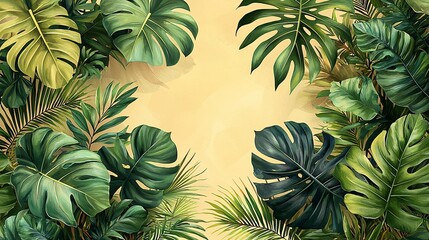 Lush Tropical Paradise: A Vibrant Illustration of Exotic Foliage