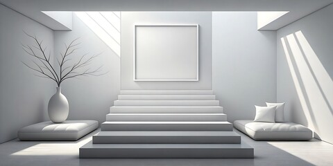 Fototapeta premium 3D render, Frame mockup, ISO A paper size. Living room wall poster mockup. Interior mockup with house background. Modern interior design. 