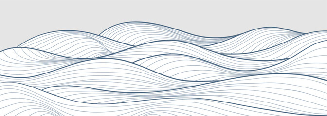 Blue Ocean wave illustration. Creative minimalist modern line art pattern. Abstract  contemporary aesthetic backgrounds landscapes. with Ocean wave, skyline and sea