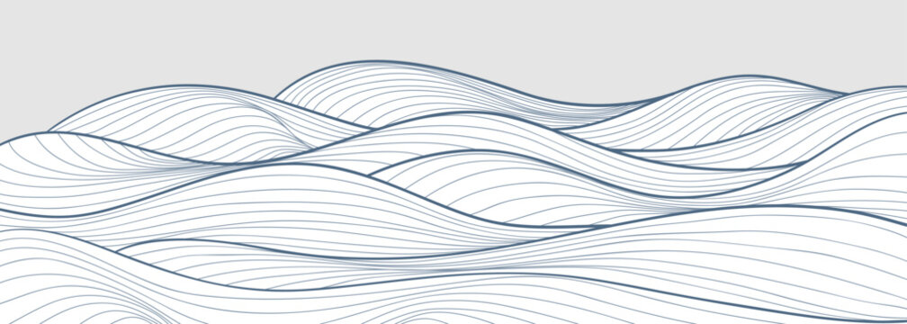 Blue Ocean wave illustration. Creative minimalist modern line art pattern. Abstract  contemporary aesthetic backgrounds landscapes. with Ocean wave, skyline and sea