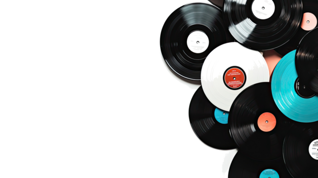 Collection of Vinyl Records on Transparent Background Generative AI