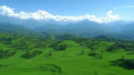 Obraz premium Verdant Valley Panorama Majestic Himalayan Peaks