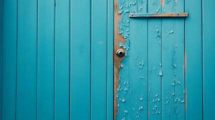 Fototapeta premium Teal Wooden Door with Peeling Paint