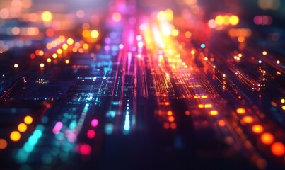 Obraz premium Abstract Digital Circuitry: Neon Lights and Glowing Pathways