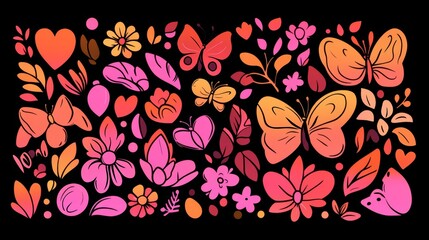 Vibrant Floral Butterfly Garden Design Pattern