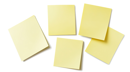Yellow Sticky Notes Arranged on a Transparent Background Generative AI