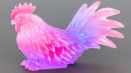 Fototapeta premium Vibrant Glass Rooster Figurine, Artistic Pink Purple Hue