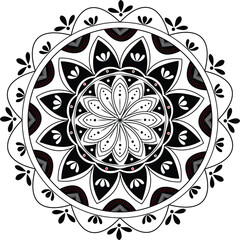 Abstract white color black color mixing flower mandala with white background 