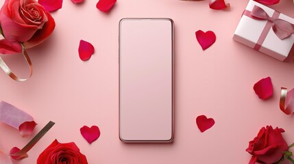 Cute Valentine's Day mobile phone background surrounded by pink hearts petals
