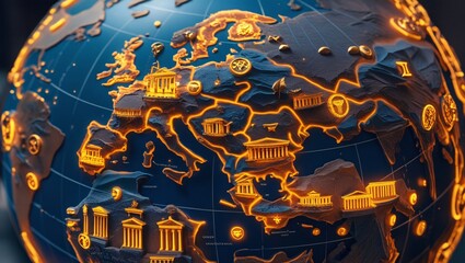 Obraz premium 3D Globe of Ancient Civilizations with Greek, Roman Landmarks V2