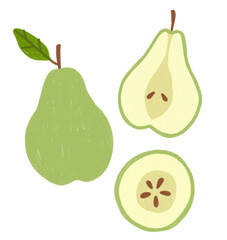 Pear, half of a pear and a pear slice