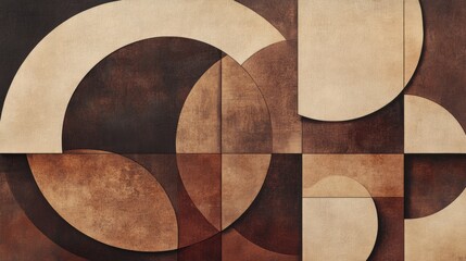 an abstract composition of overlapping geometric shapes in varying shades of mocha mousse, with soft gradients and textures resembling polished stone, creating a modern and elegant feel
