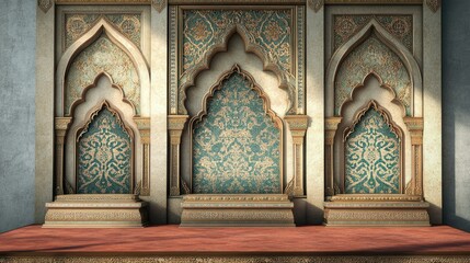 Fototapeta premium Ornate Islamic Architecture: A Detailed 3D Render of Intricate Arabesque Designs