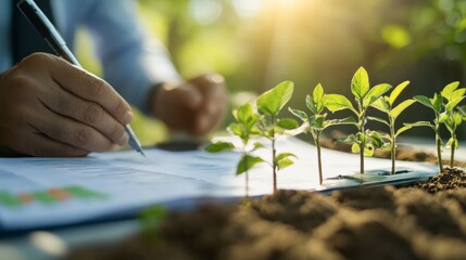 A farmer presenting a business plan for sustainable agriculture to investors