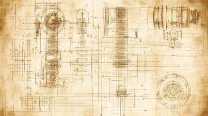 Vintage Engineering Blueprint Complex Machinery Design