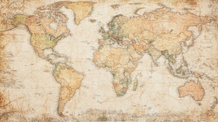 Vintage World Map Antique Geographic Chart  Global Exploration