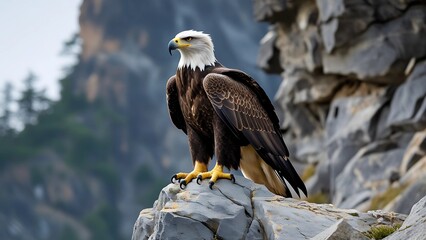 Fototapeta premium Majestic Eagle Soaring Over Mountains with a Stunning Stable Diffusion Effect on a Background