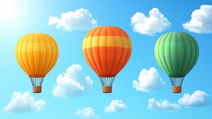 Obraz premium Three vibrantly colored hot air balloons ascend against a sunny sky