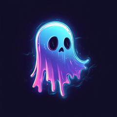 A glowing neon ghost-like figure with a blue and pink aura on a dark background.