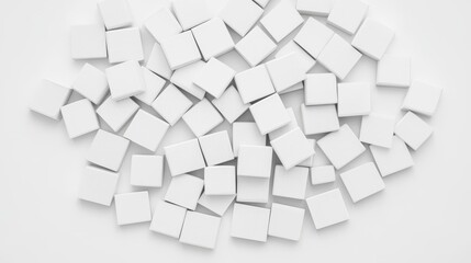 White Cubes Scattered on White Background Abstract Design