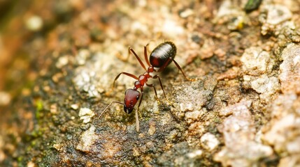 Fototapeta premium Macro Action of Ants in Nature Forest Floor Wildlife Photography Close-Up Vibrant Ecosystem
